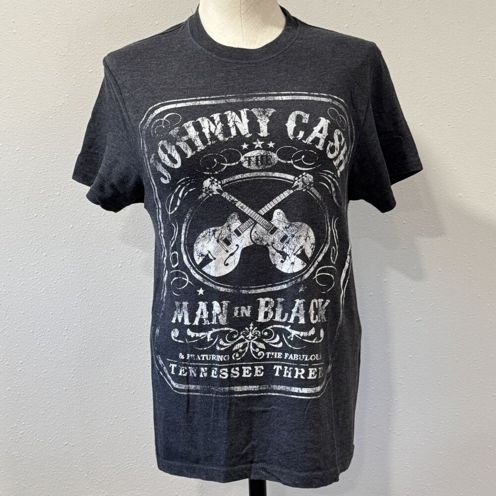 Johnny Cash Man In Black Graphic T-Shirt Short Sleeve Charcoal Gray Adult Small